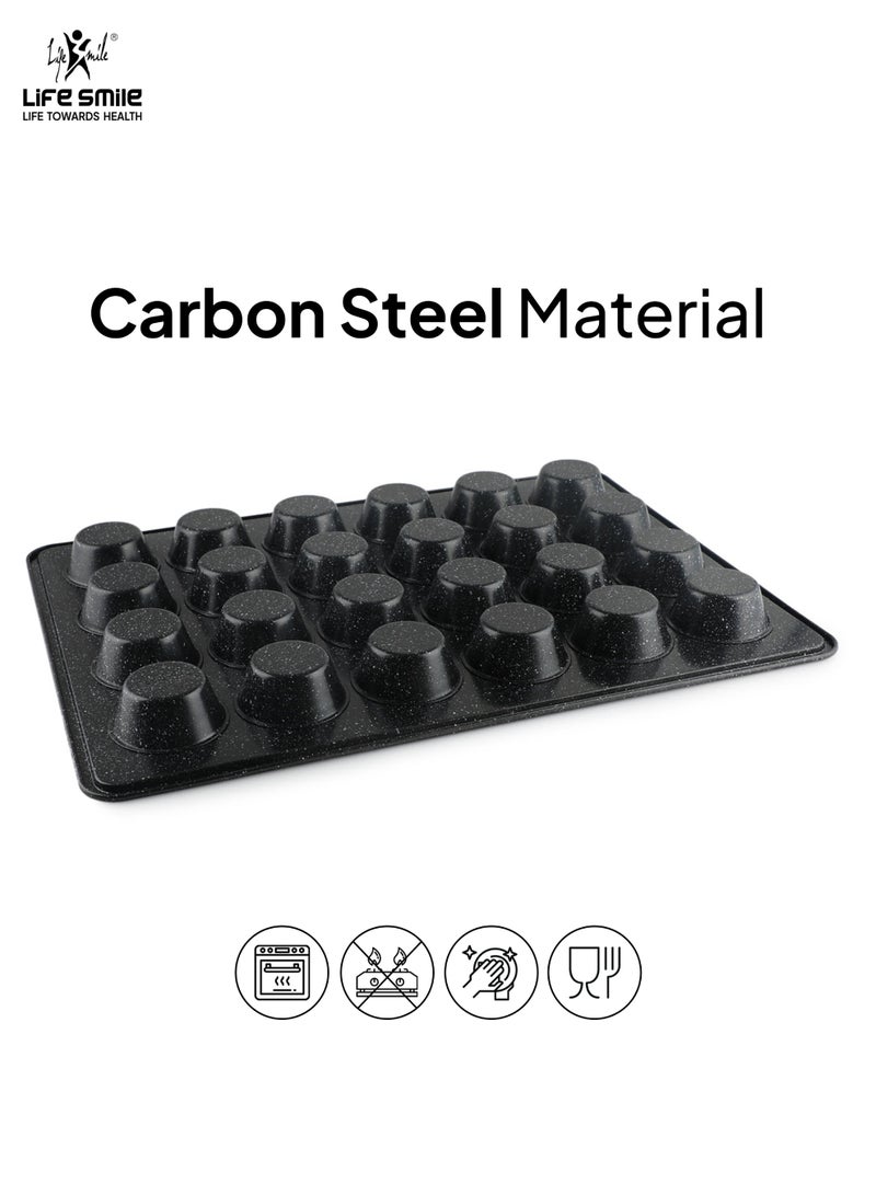Life Smile Granite Nonstick 24 Cup Muffin Pan – 55×39×3.5 cm Carbon Steel Baking Tray, Oven Safe, Easy Clean - Image 4